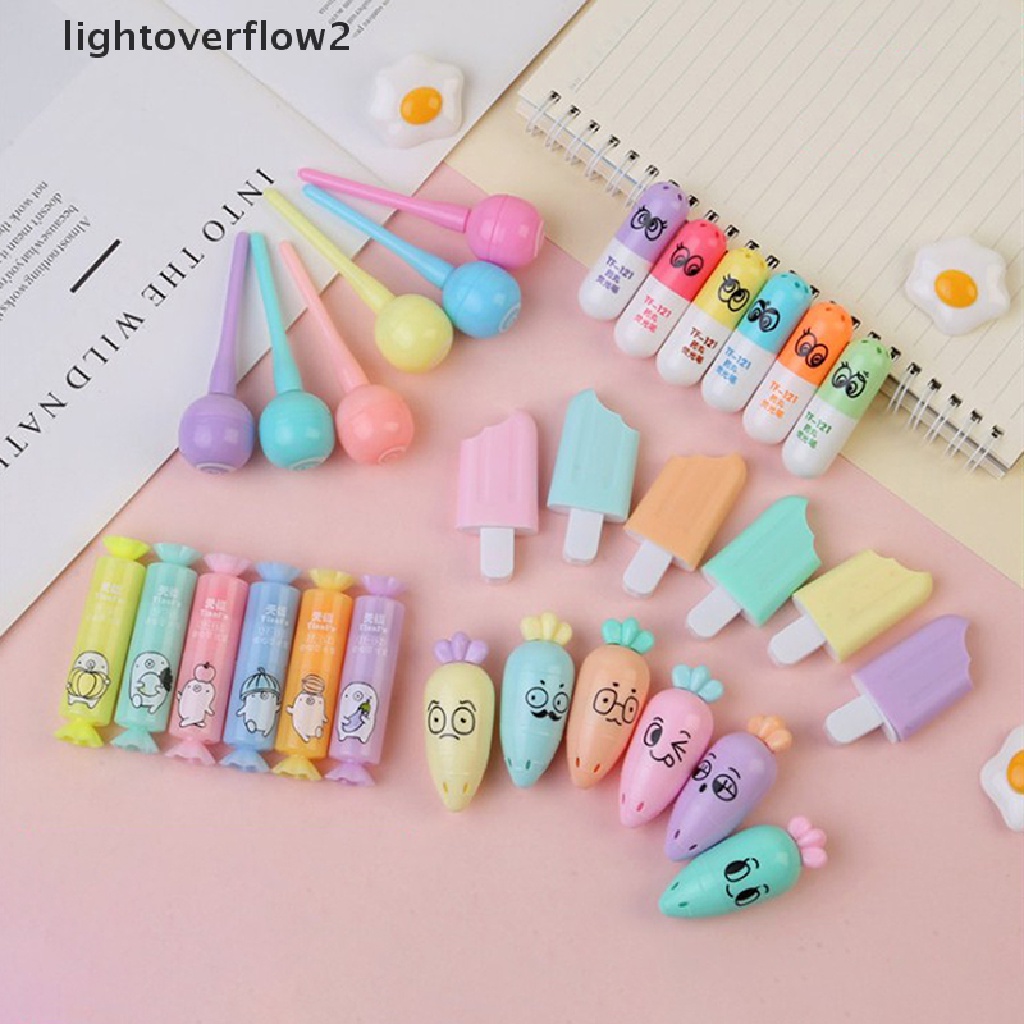 (lightoverflow2) 6pcs / Lot Spidol Mini Desain Kartun Kucing Es Krim Untuk Sekolah / Kantor