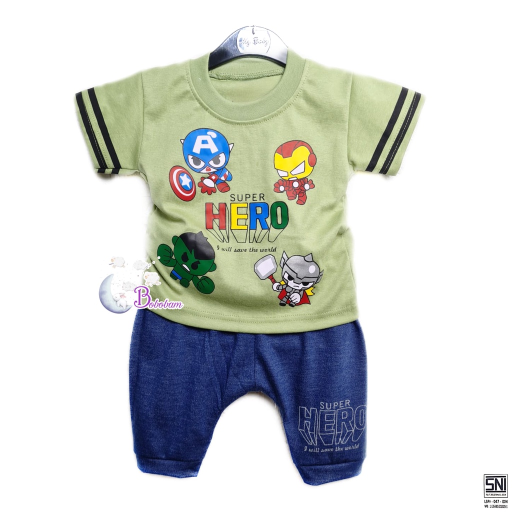 BOBOBAM  BAJU BAYI LAKI LAKI SETELAN ANAK COWO LUCU STELAN COWOK 6 12 BULAN KEREN TRENDY KEKINIAN HERO