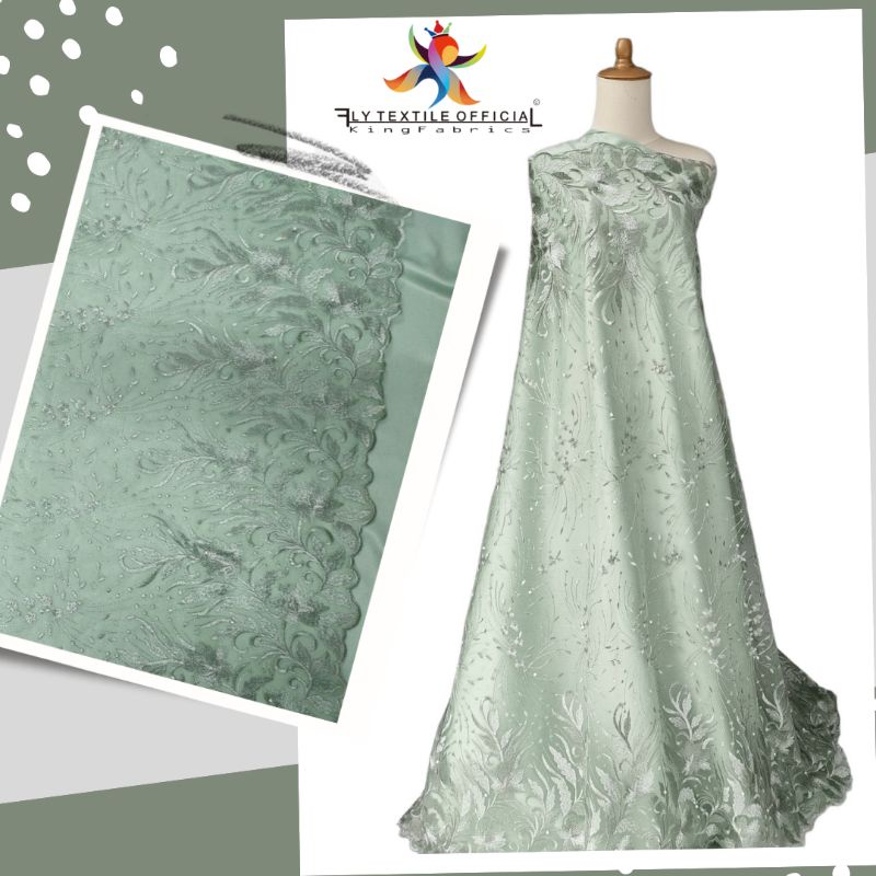 Tile Akar Mutiara Premium Bordir Tebal || Brokat Kebaya Mutiara Premium || Kain Brukat Gaun Penganti