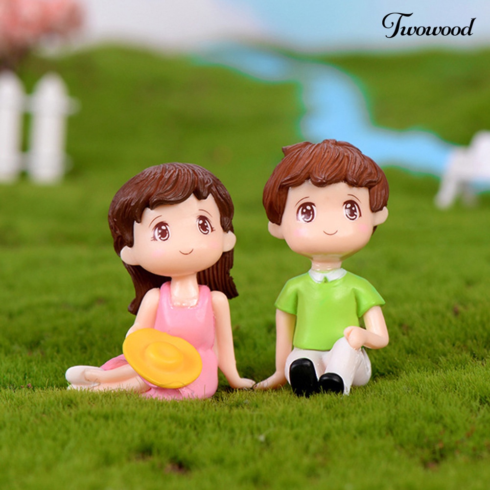 2 Pcs Ornamen Figure Mini Model Anak Laki-Laki Dan Perempuan Untuk Dekorasi