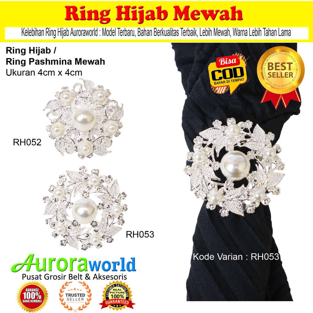 Auroraworld Ring kerudung hijab ring syal permata Ring Pashmina Berlian mutiara Mewah bros cincin kerudung scarf fashion terbaru anti hitam bisa COD RH - 1A