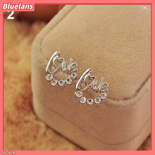 Anting Stud Desain Tulisan Love Aksen Berlian Imitasi Untuk Wanita
