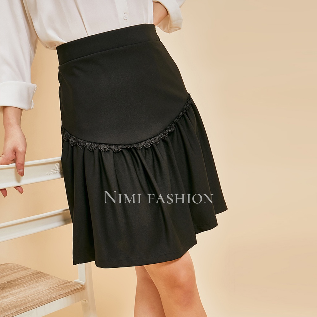 NIMI - 761 Midi Skirt Rok Mini Korea Rok Pendek Payung Scuba Wanita kekinian