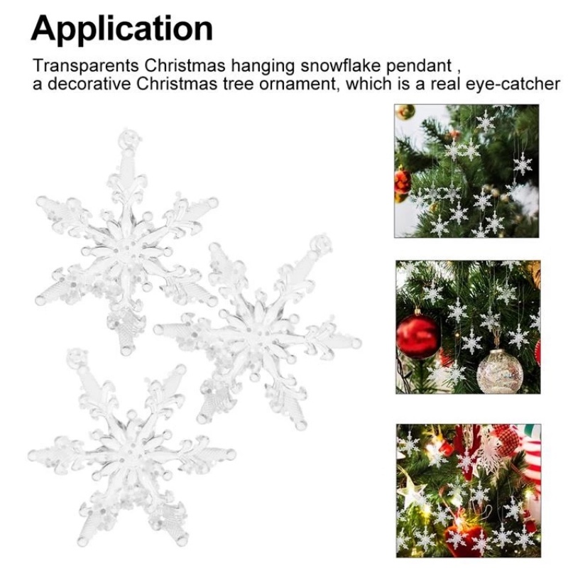 10pcs / lot Ornamen Gantung Desain Snowflakes Palsu Kristal Transparan Untuk Dekorasi Pohon Natal