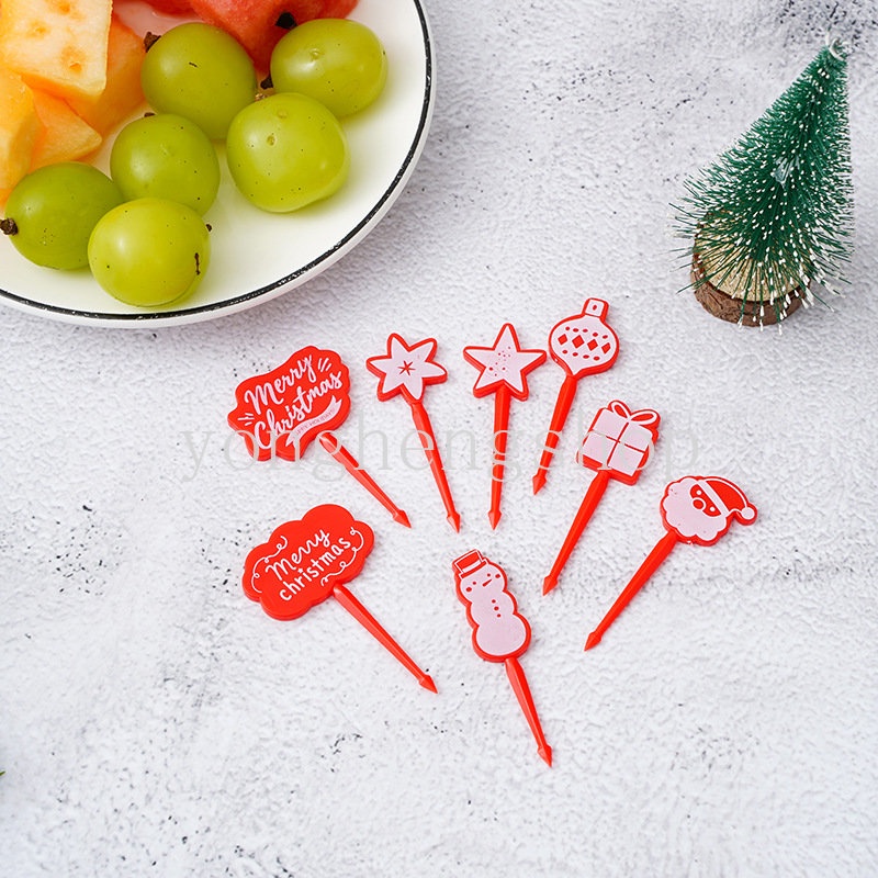 8pcs / set Garpu Buah / Dessert / Kue / Bento Mini Motif Kartun Natal Untuk Dekorasi Pesta