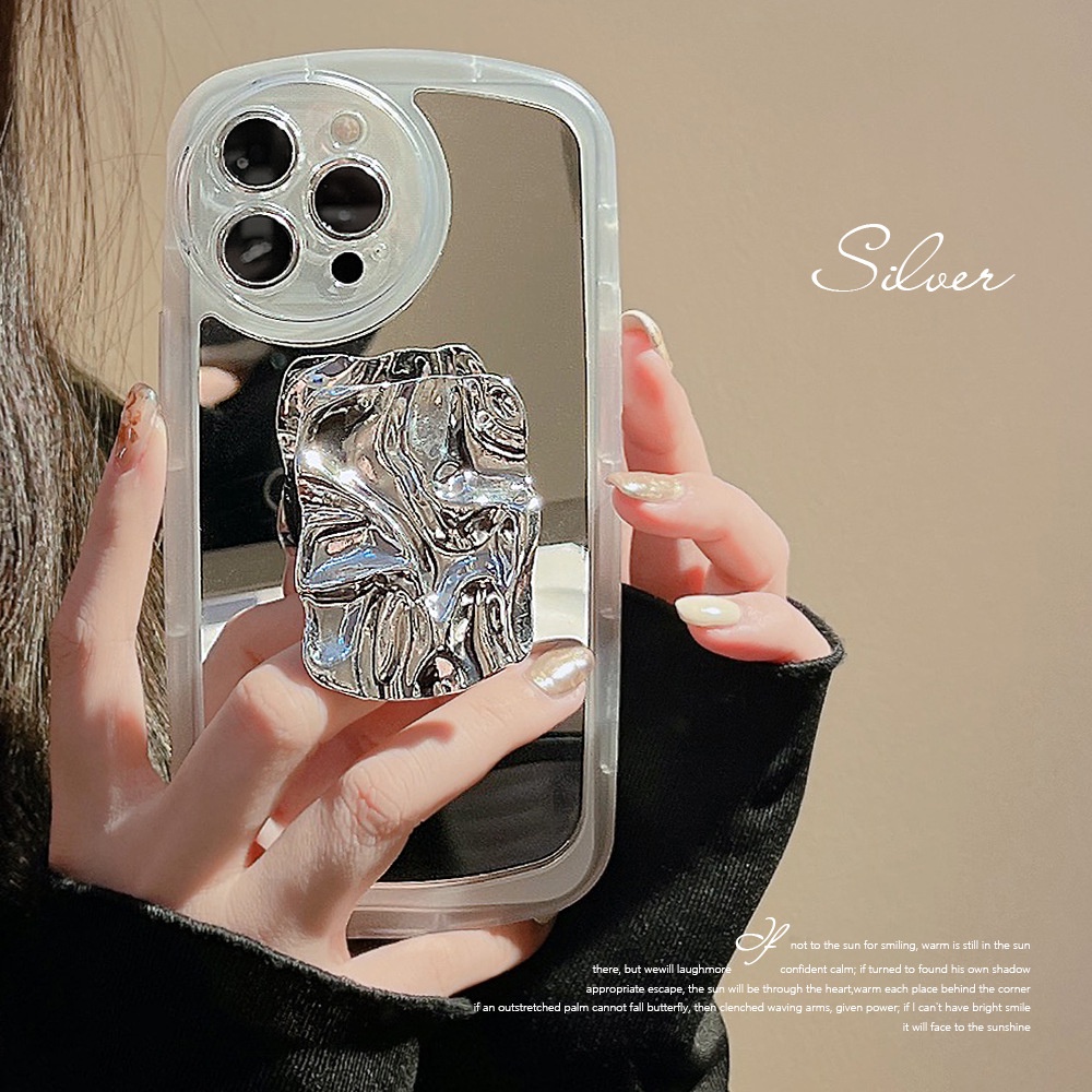 Ins Case Silikon Dengan Cermin Makeup + Holder Lipat Untuk Iphone 14 11 12 13 PRO MAX