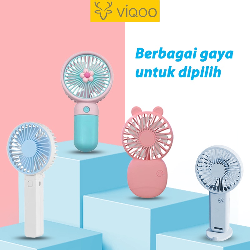 【PROMOSI】Viqoo Mini Kipas Angin Portable Lampu LED Kipas Lipat Battery Rechargeable USB Mini Fan RGB Kipas Set