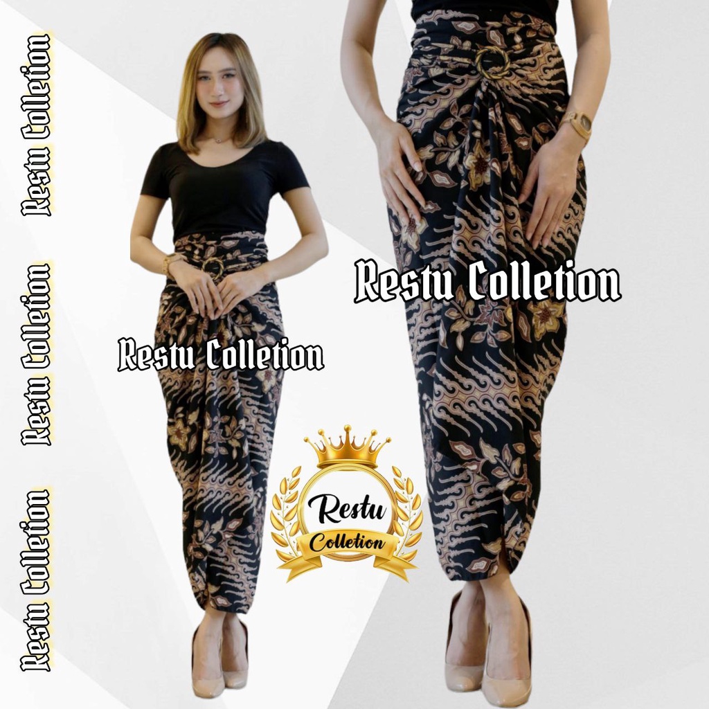 Rok Lilit Warp Skirt Serut Songket Jumputan Batik Panjang Wanita Bawahan Kebaya Kondangan Nikahan Wisuda Modern Tunangan Cewek Bahan Sutra HQ Premium All Size Motif Azelea Hitam Bestseller