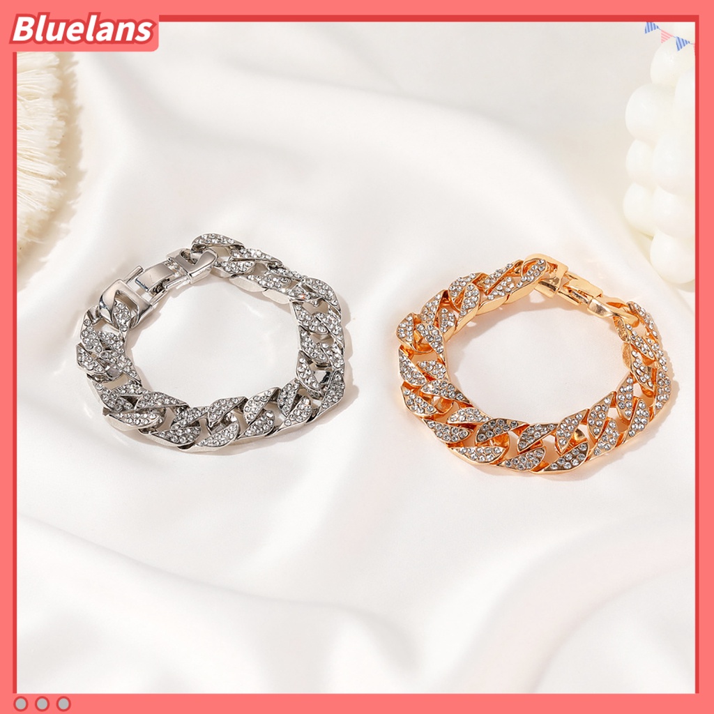 Bluelans Fashion Women Rhinestone Inlaid Cuban Link Chain Bracelet Bling Jewelry Gift