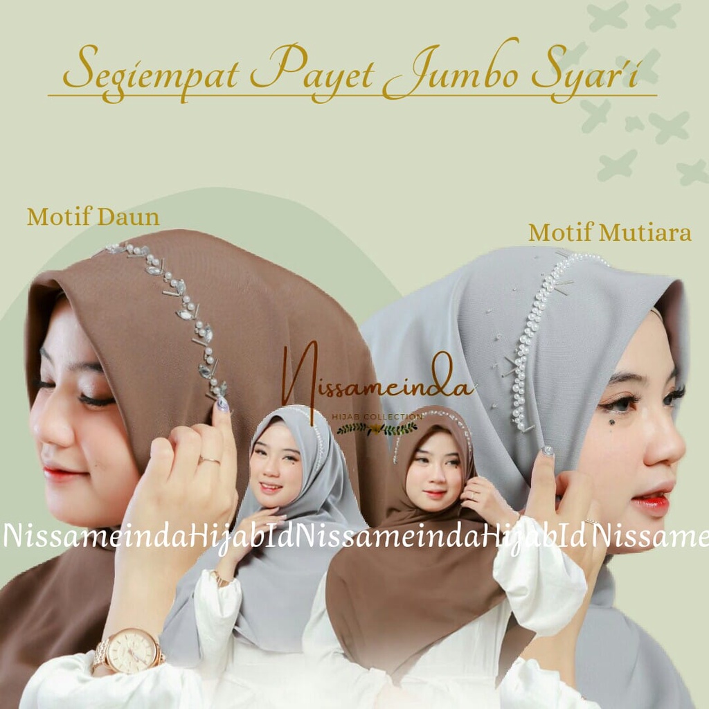 Jilbab Segi Empat Jumbo Payet Daun Mutiara Kerudung Syari Kondangan Wisuda Wolfis
