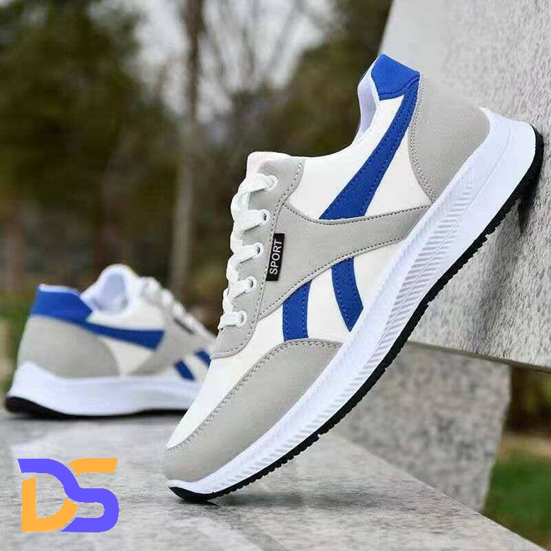 Sepatu Sneakers Pria Dewasa Sepatu Sport Model Terbaru Sepatu Tali Keren-Biru Abu