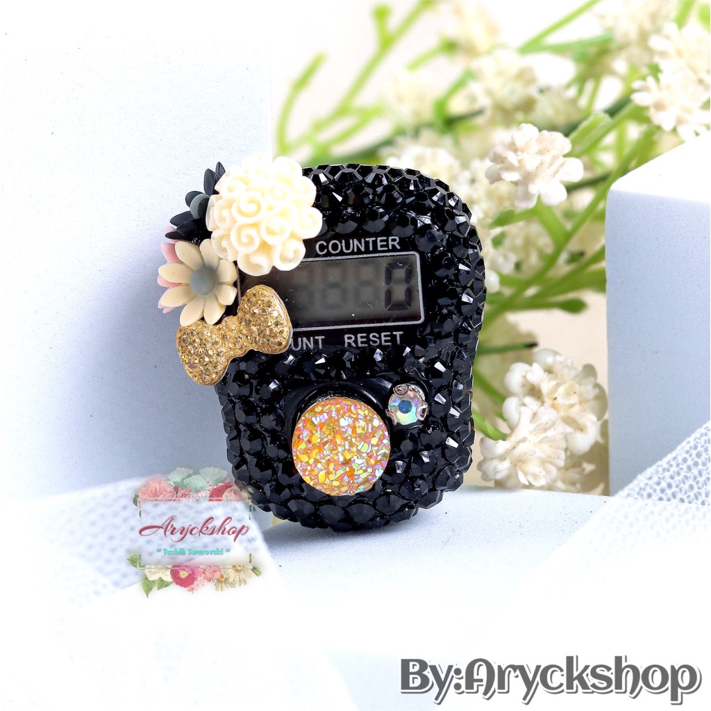 Tasbih Swarovski Hitam Bunga Bucket Tasbih digital swarovsky Tasbih mutiara hias Diamond bling blink