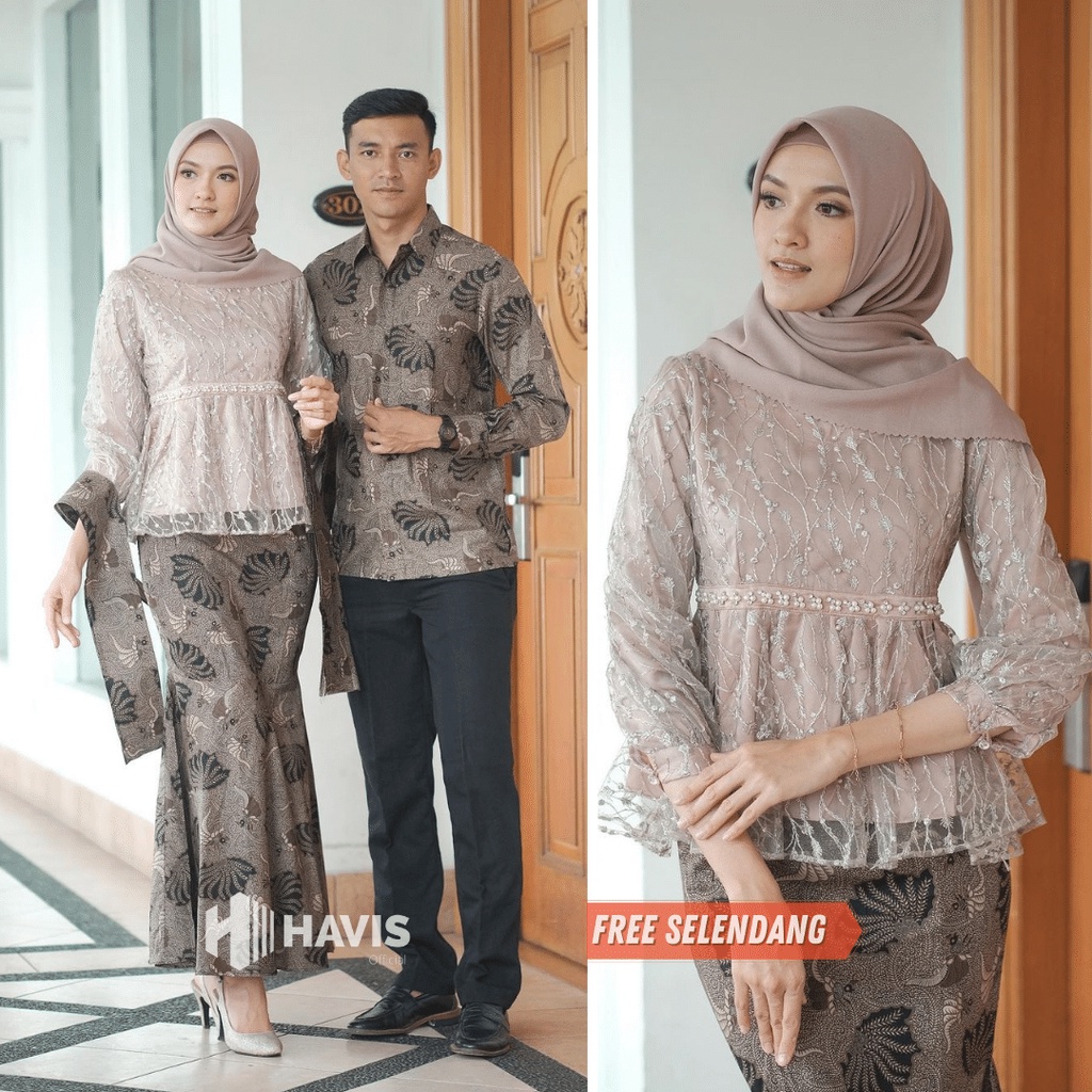 Batik Brokat Couple Kebaya Modern, Kebaya Tunangan Lamaran, Kebaya Wisuda, Baju Kebaya Kondangan