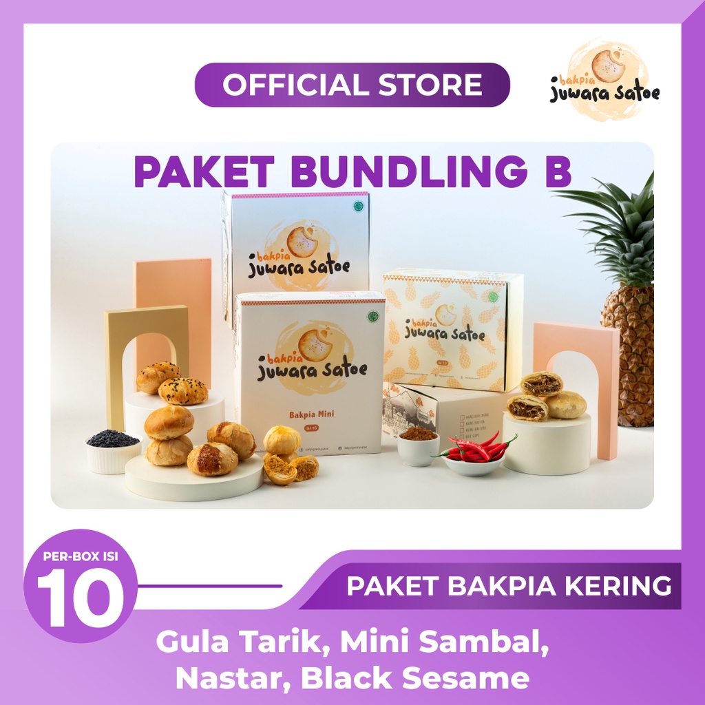 [ 4 BOX ] PAKET BUNDLING B (GULA TARIK, BLACK SESAME, MINI SAMBAL, BAKPIA NASTAR)- BAKPIA JUWARA SATOE