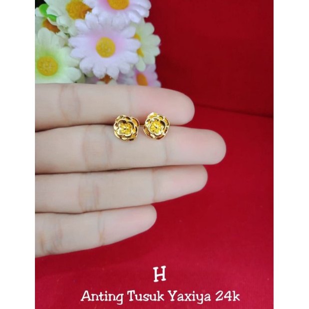 anting tusuk dan jepit bunga dewasa lapis emas 24k