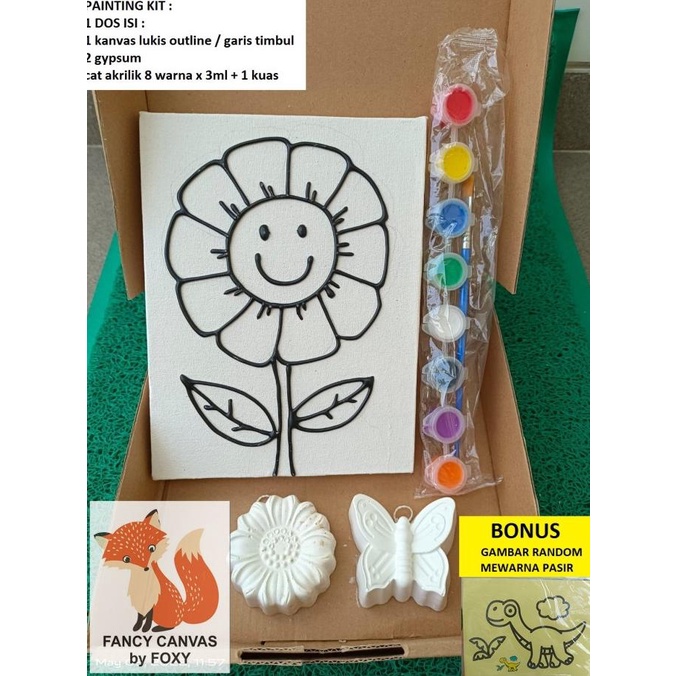 painting kit paket melukis anak kanvas gambar bunga gipsum gypsum