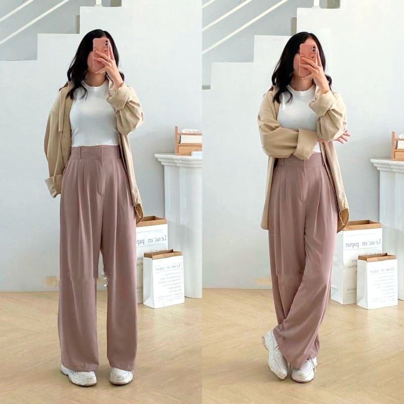 Loose Cullote Pants Trousers Wanita - Celana Kulot Crinkle Highwaist Wanita - Celana Anti Kusut - Celana Kulot Panjang