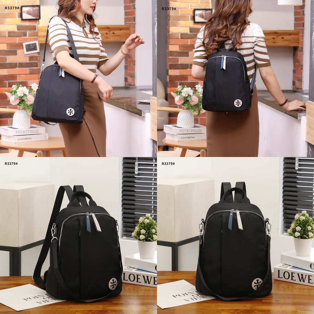 TB Backpack Nylon Zip Silver Hardware R3379 R3382 R3383 R3380