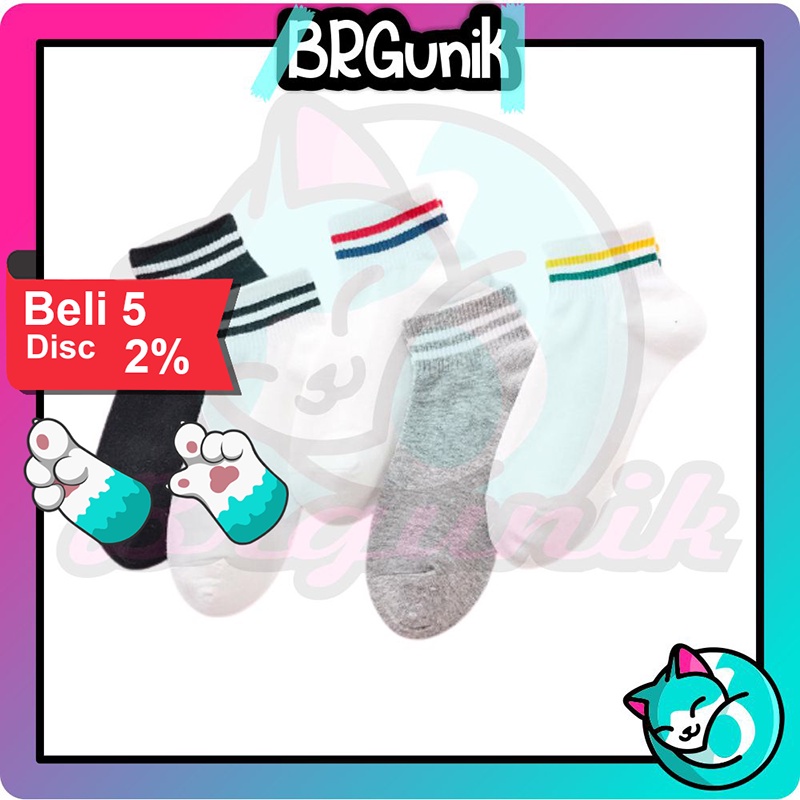 BRGUNIK Kaos Kaki Korea Style Casual Sport Motif Garis Bahan Katun Warna Polos Medium Sock R140