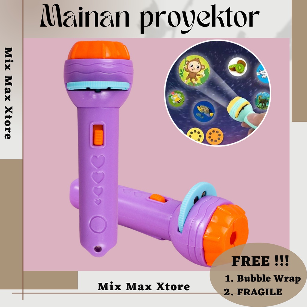 Senter Lampu Proyektor Mainan Anak - Purple / Mainan Anak Senter Proyektor / Fun Flashlight / Mainan Proyektor Gambar / Mainan Edukasi