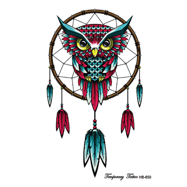 【BTI】Tato Sementara Tato Palsu Stiker Dream Catcher Burung Hantu Warna Tato Tahan Air