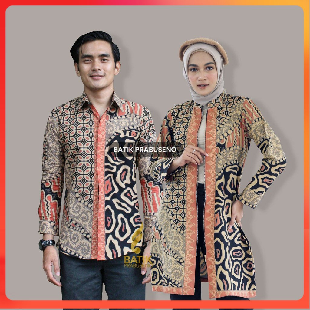 Batik ZASKIA Couple Hem Baju Kemeja Batik Pria Wanita Lengan Panjang Slim Fit Original Prabuseno Cew
