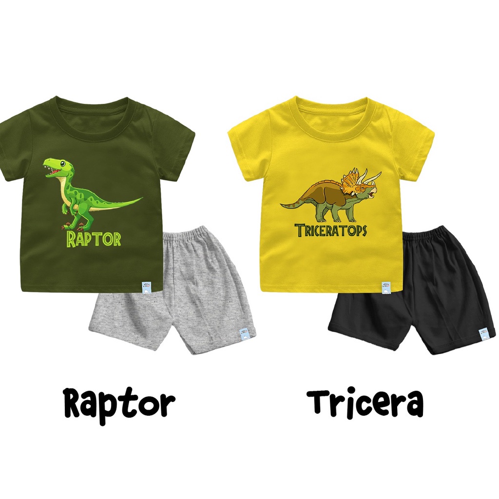 Baju Anak Laki laki Setelan Anak Laki Laki Dinosaurus Bahan Katun Combed 30s