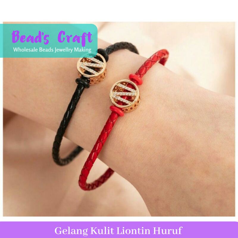 ✅ Gelang Nama Liontin Huruf Tali Kulit Emas Xuping