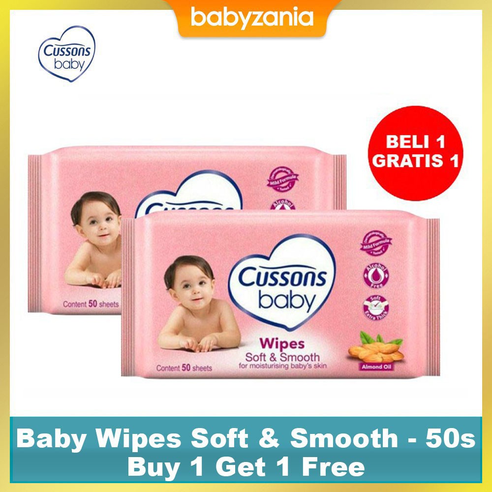 Cussons Baby Wipes Tissue Basah Bayi Soft &amp; Smooth 50 s - BUY 1 GET 1