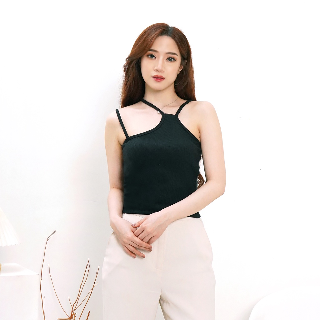 Korean Halter Tanktop Crop Top Knit Wanita Korean Style 195