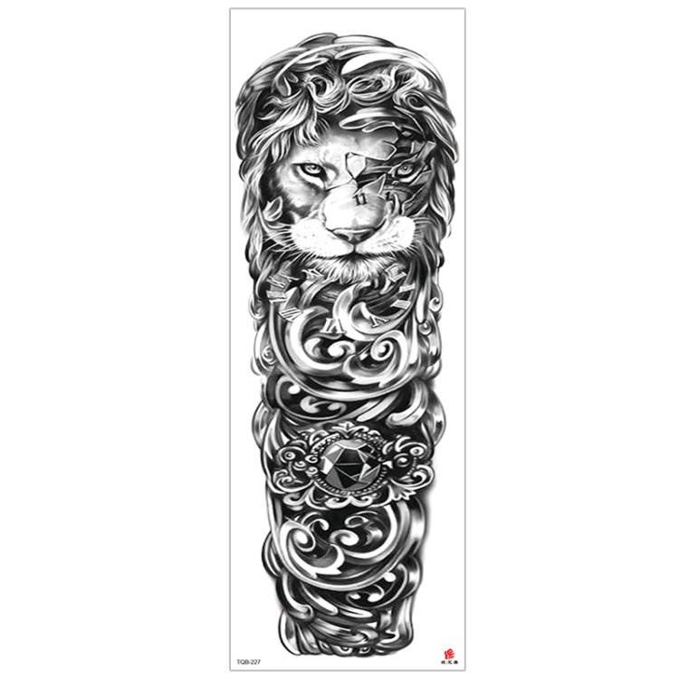 【BTI】Sementara Tato Palsu Lion Jewel Besar Tahan Air Stiker Tato Hitam