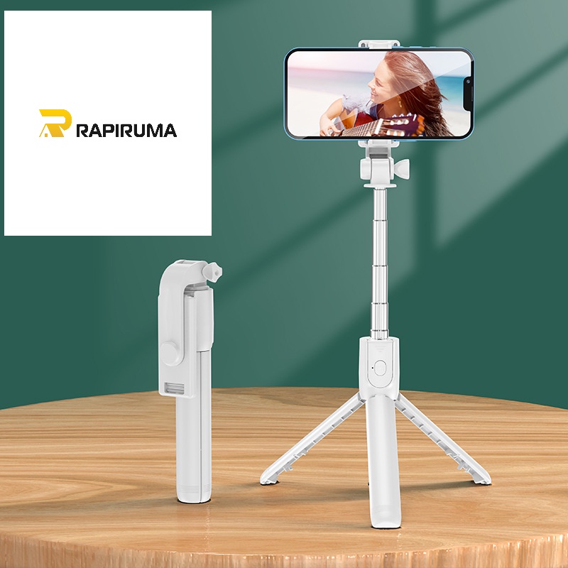 Tongsis Selfie Tripod Lampu LED Bluetooth 4 In 1 dengan remote control/ Selfie Stick Portable Flexible lampu LED/ Selfie Stick 360º-PUTIH NON LED