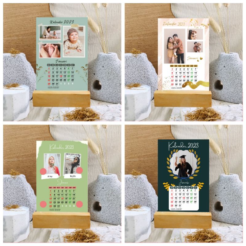 

Kalender 2023 custom foto - kalender meja aesthetic - isi 12 lembar - stand kayu