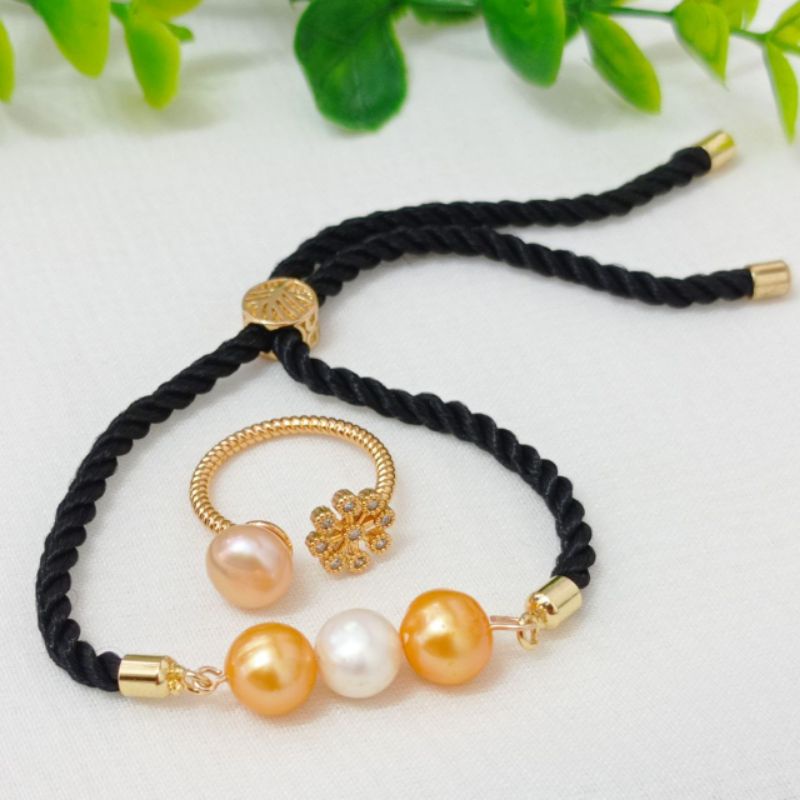 BERSERTIFIKAT GELANG CINCIN MUTIARA LOMBOK ASLI SET GELANG TALI MUTIARA GELANG SERUT TALI HITAM DAN 