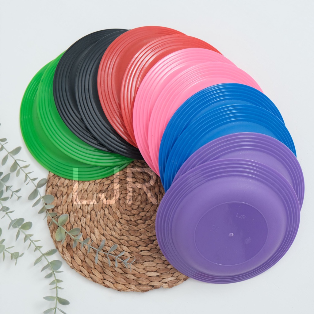 12 pcs LJ Piring Makan plastik warna warni Berkualitas Motif murah 22 cm