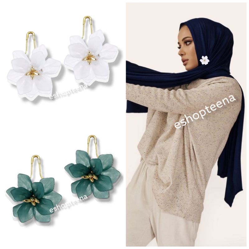 A124 anting hijab bunga akrilik new gold_anting jilbab