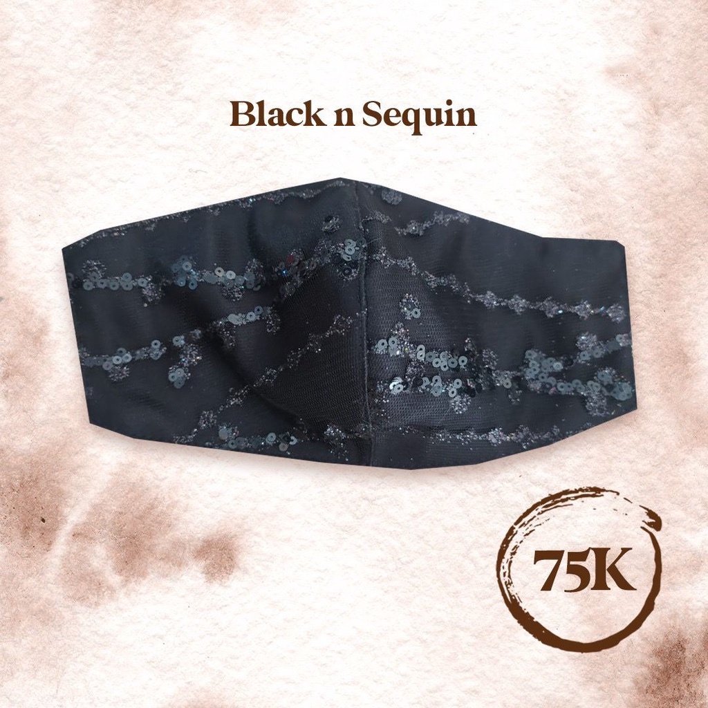 Masker Kain Satin Premium 3 ply | Black / Hitam Sequin