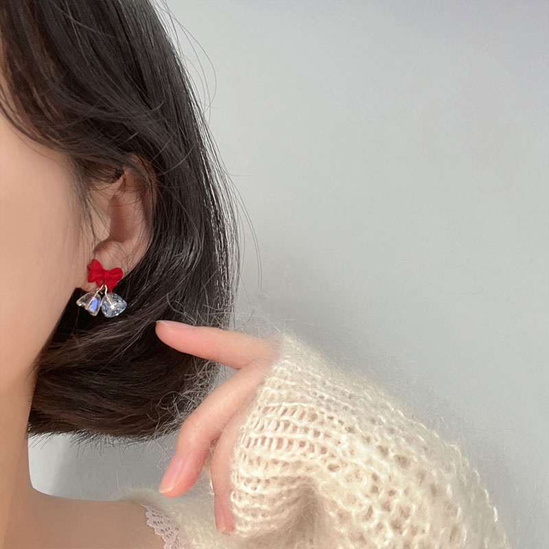 Anting Gantung Panjang Model Lonceng Natal Warna Merah Untuk Wanita