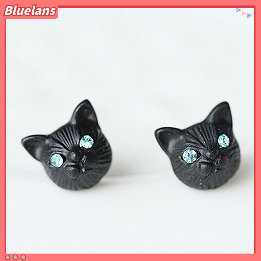 Bluelans 1 Pair Women Cute Cats Head Rhinestones Inlaid Ear Studs Earrings Club