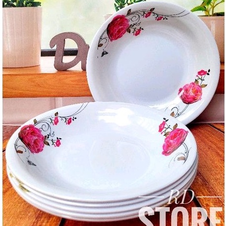 PROMO 6.PCS PIRING MAKAN CEKUNG MELAMINE MOTIF ROSE