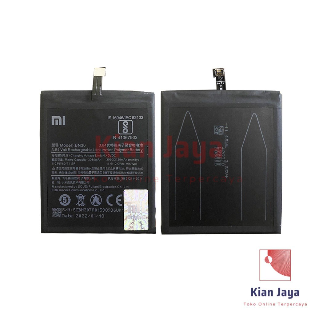 [Garansi 100% Ori] Baterai Untuk Handphone Xiaomi Redmi 4a BN30 Batre Batrai Battery Hp Xiao Mi Xiomi BN 30 Original