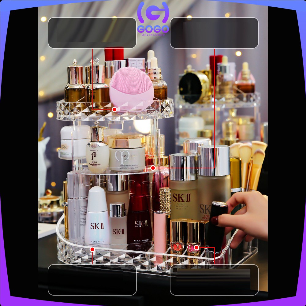 GOGO-K11 Rak Make Up Kosmetik Petak Acrylic Putar 360 Derajat Diamond Transparan Rak Organizer Makeup