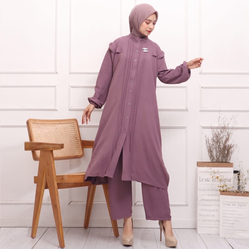 ONE SET CRINKLE LONG TUNIK JUMBO BUSUI KANCING DEPAN ZARA FREE BROS GROSIR PGMTA MURAH