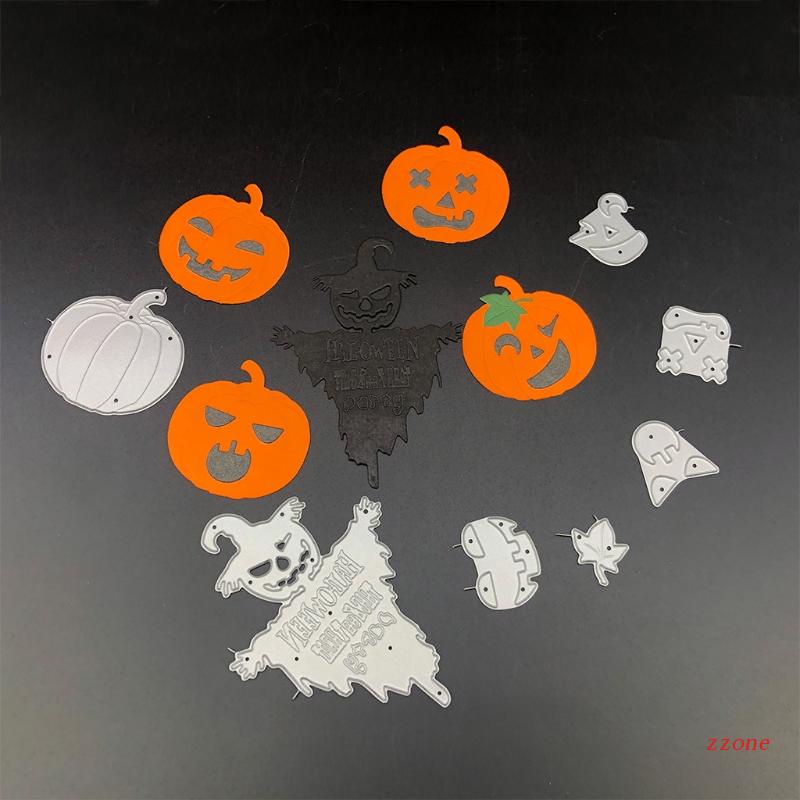 Cetakan Stensil Cutting Dies Motif Hantu Labu Halloween Bahan Metal Untuk Scrapbook / Craft DIY