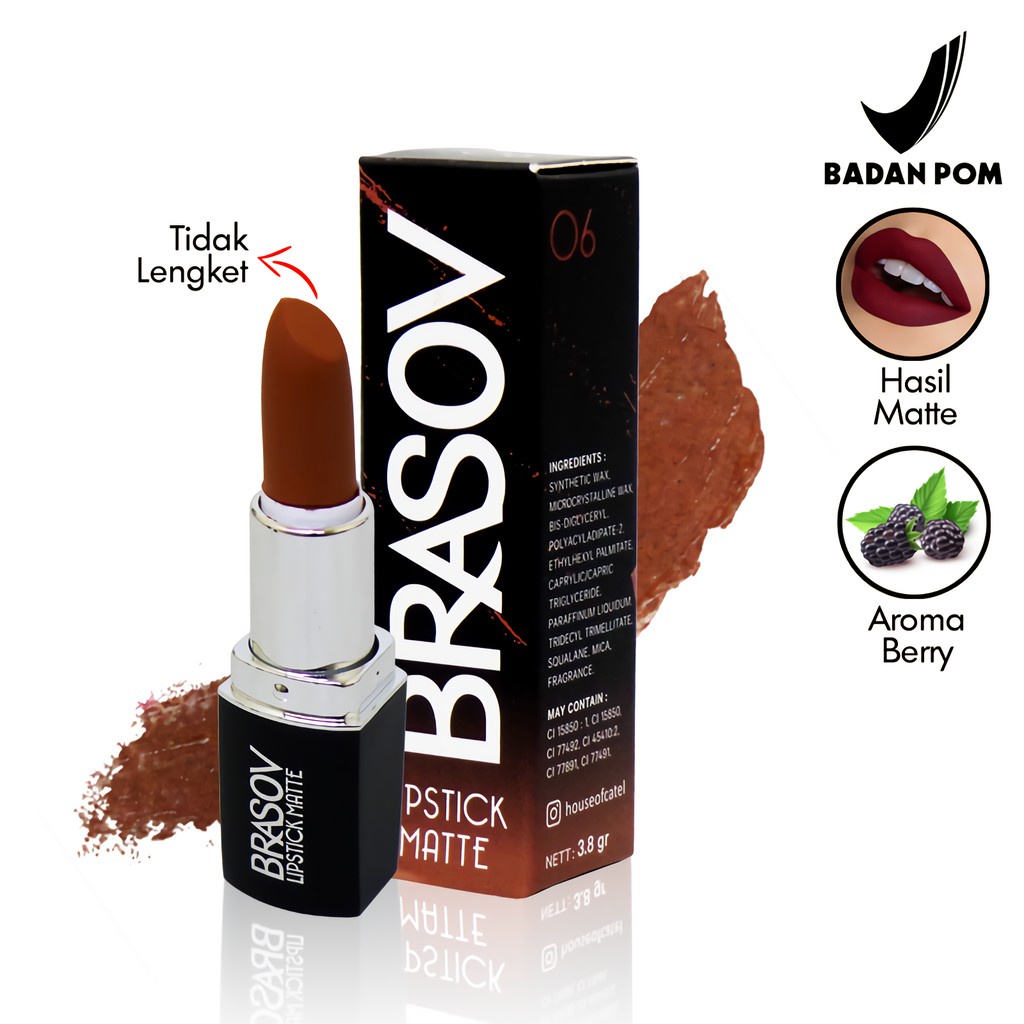 BRASOV Lipstick Matte Shade 01 - 08 Lipstik BPOM Kosmetik Arjuna