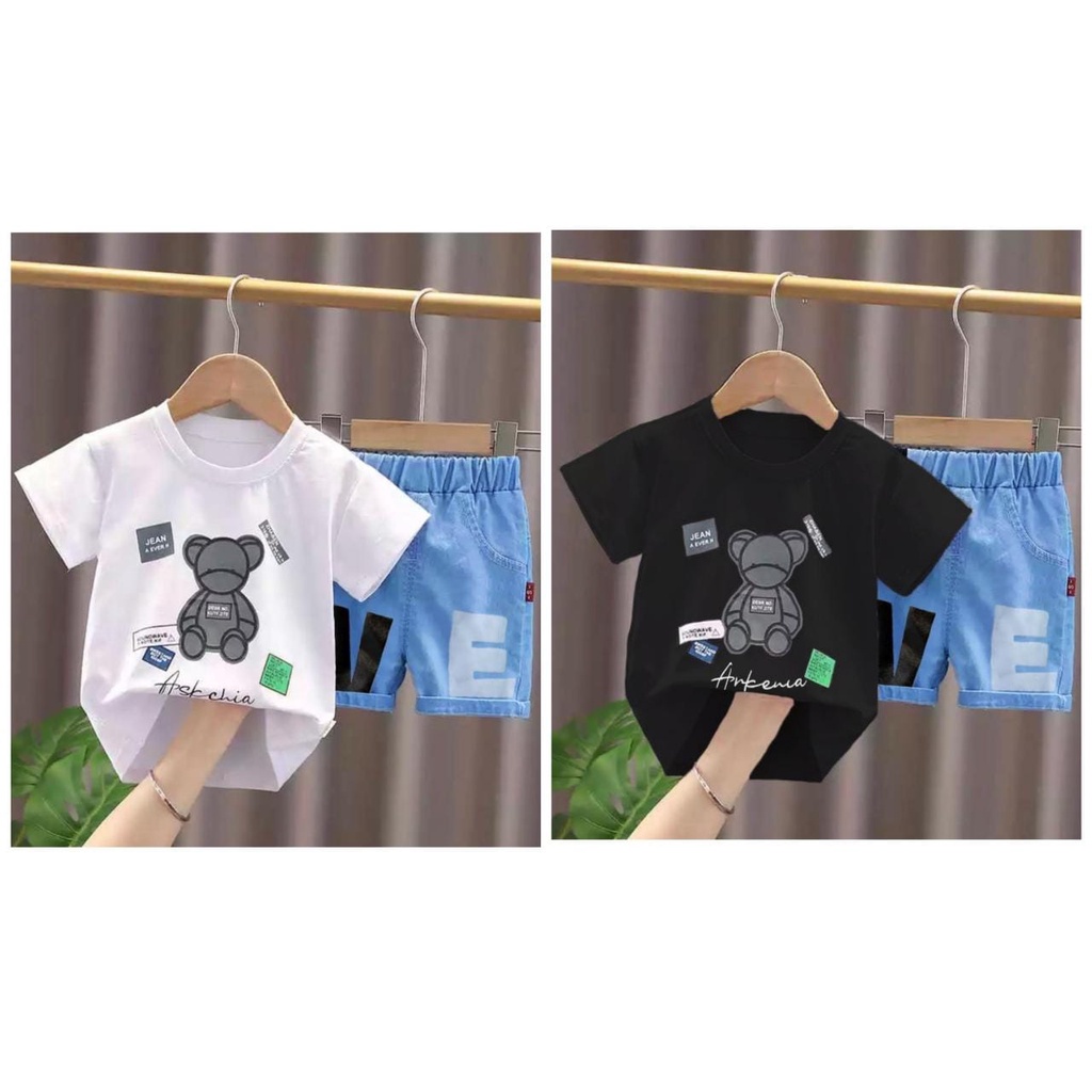 SETELAN BAJU ANAK MOTIF ARKENIA DENIM / BAJU ANAK LAKILAKI DAN ANAK PEREMPUAN USAI 6-10BLN 1-5THN / BAHAN BAJU COMBED CELANA DENIM LENGAN DAN CELANA PENDEK / ADEM DAN NYAMAN SAAT DIPAKAI ANAK-ANAK / PAKAIAN ANAK TERPOPULER KEKINIAN TRENDY SEKARANG INI