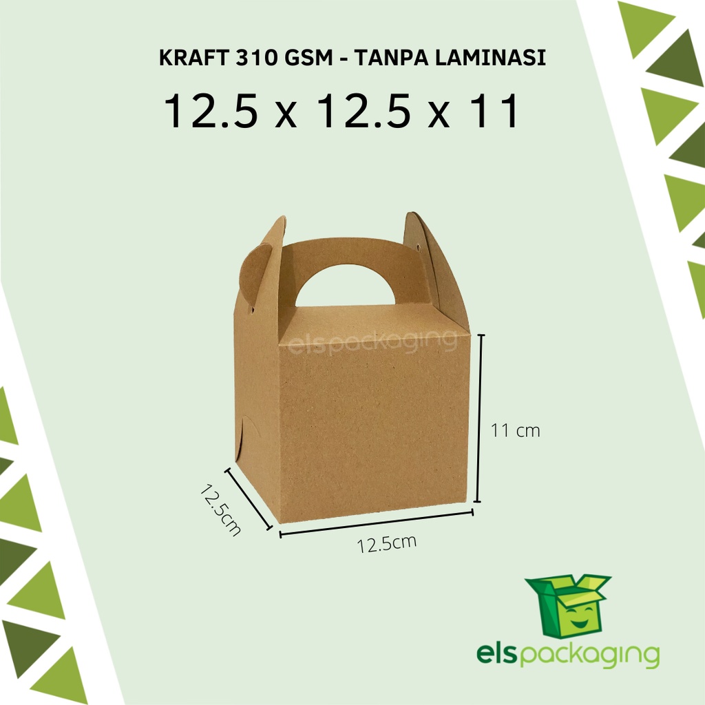 

Dus Kraft Box toples/ box jinjing/ box tenteng/ kotak souvenir/ box hampers/dus snack // Gable Box 12.5x12.5x11