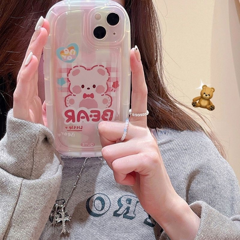 Case Motif Beruang Garis Pink Untuk IPhone 12 13 14 11 Pro Max X Xs Max Xr cfcfv