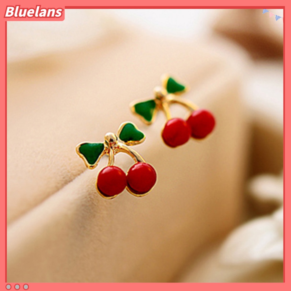 Bluelans 2Pcs Anting Stud Bentuk Cherry Warna-Warni Untuk Ruang Ganti