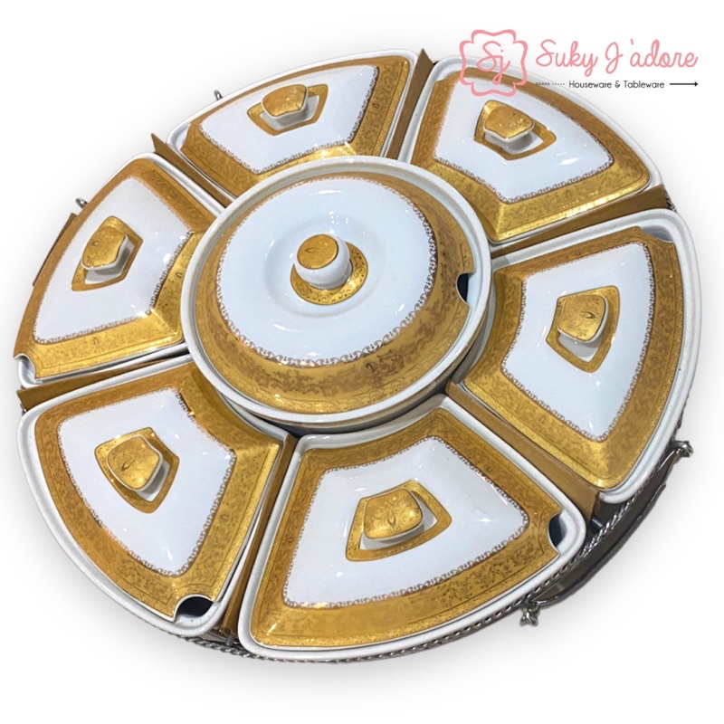 PRASMANAN BULAT KERAMIK 20” BUNGA GOLD